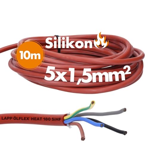 10 Meter Lapp 00460163 Ölflex Heat 180 Silikonkabel 5x1,5 mm² I Saunakabel 5-adrig mit grün-gelb Schutzleiter I SiHF Silikonleitung 5G1,5 I Saunaofen Kabel 10 m von Lapp