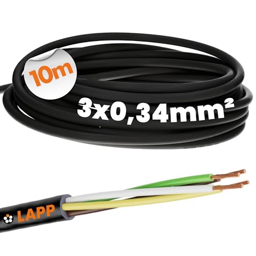 10 Meter Lapp 1030238 LiYY PVC- Steuerleitung 3x0,34 mm² schwarz I LED Kabel 3 adrig I Datenleitung I Signalleitung I lötbares Kabel von Lapp