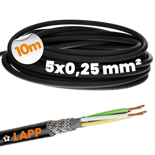 10 Meter Lapp 1030476 LiYCY geschirmte Steuerleitung 5x0,25 mm² I UV-resistent I Signalkabel 5 adrig I Datenkabel für Außenbereich I Lötkabel I Verbindungsleitung LED I Anschlussleitung schwarz von Lapp