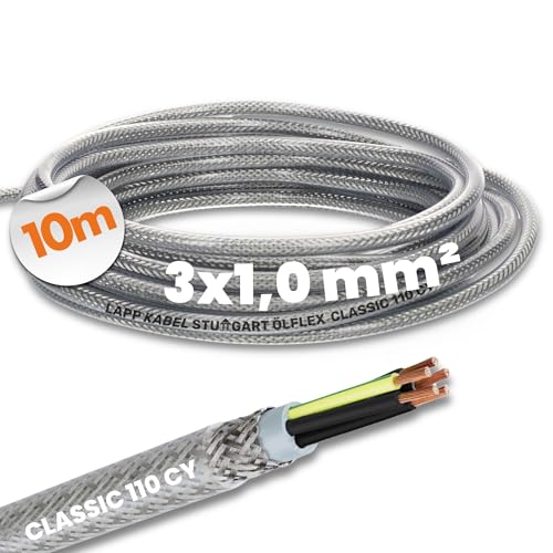 10 Meter Lapp 1135203 Ölflex Classic 110 CY Steuerleitung 3x1,0 mm² geschirmt mit grün-gelben Schutzleiter 3G1 mm² I Steuerkabel abgeschirmt I Außenmantel transparent von Lapp