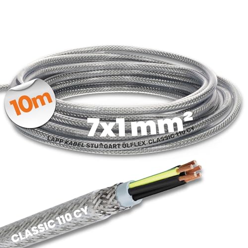 10 Meter Lapp 1135207 Ölflex Classic 110 CY geschirmte Steuerleitung 7x1 mm² mit grün-gelbem Schutzleiter I geschirmtes Kabel 7 adrig I Steuerkabel 7 adrig mit Schirm I Außenmantel transparent von Lapp