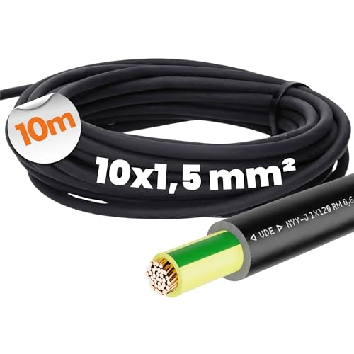10 Meter Lapp 1550005 NYY-J 10x1,5 mm² RE 0,6/1kV schwarz I Erdkabel mit Schutzleiter für feste Verlegung I PVC Starkstromkabel 10G1,5mm² für Außenbereich I UV-beständig und Flammwidrig I Kupfer von Lapp