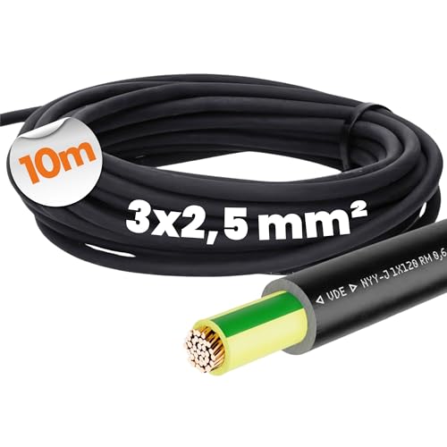 10 Meter Lapp 15500103 NYY-J 3x2,5 mm² RE 0,6/1kV schwarz I Erdkabel mit Schutzleiter für feste Verlegung I PVC Starkstromkabel 3G2,5mm² für Außenbereich I UV-beständig, Flammwidrig I blankes Kupfer 10 Meter Lapp 15500103 NYY-J 3x2,5 mm² RE 0,6/1kV schwarz I Erdkabel mit Schutzleiter für feste Verlegung I PVC Starkstromkabel 3G2,5mm² für Außenbereich I UV-beständig, Flammwidrig I blankes Kupfer von Lapp