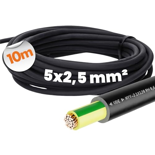 10 Meter Lapp 15500123 NYY-J Stromkabel 5x2,5 mm2 RE I flammwidriges Erdkabel mit Schutzleiter GN/GE I Starkstromkabel für Außenbereich und Innenbereich I Schlauchleitung schwarz I PVC Erdleitung von Lapp