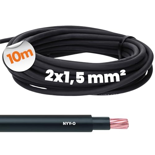 10 Meter Lapp 15502003 NYY-O 2x1,5 mm² RE 0,6/1kV schwarz I Erdkabel ohne Schutzleiter für feste Verlegung I PVC Starkstromkabel für Außenbereich I UV-beständig und Flammwidrig I Kupfer von Lapp