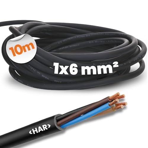 10 Meter Lapp 1600098 H07RN-F 1x6 mm² Gummileitung flexibel ohne Schutzleiter I UV-resistentes Kabel für Außenbereich I ölbeständig I flammwidrig I Anschlussleitung schwarz von Lapp