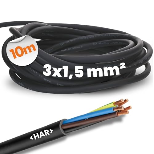 10 Meter Lapp 1600103 H07RN-F 3x1,5 mm² Gummileitung flexibel mit Schutzleiter I UV-resistentes Kabel für Außenbereich I ölbeständig I flammwidrig I Anschlussleitung 3G1,5 mm2 schwarz von Lapp