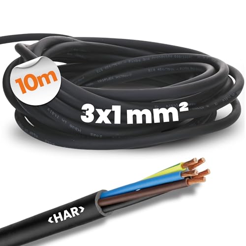 10 Meter Lapp 1600117 H07RN-F 3x1 mm² Gummileitung flexibel mit Schutzleiter I UV-resistentes Kabel für Außenbereich I ölbeständig I flammwidrig I Anschlussleitung 3G1 mm2 schwarz von Lapp