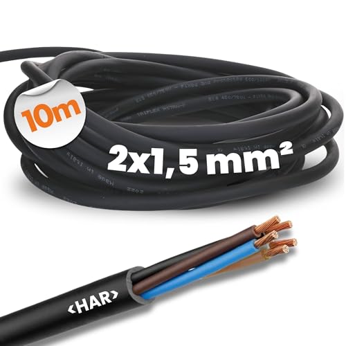 10 Meter Lapp 1600199 H07RN-F Gummileitung 2x1,5 mm² ohne Schutzleiter I Stromkabel für Außenbereich I UV-resistentes Kabel I ölbeständig I flammwidrig I flexible Elektroleitung schwarz von Lapp