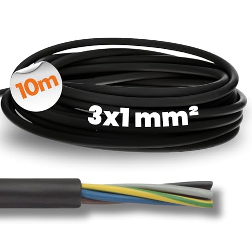 10 Meter Lapp 1600253 H05RN-F 3x1 mm² Gummileitung flexibel I UV-resistent I robust I dünnes Gummikabel 3G1 schwarz mit Schutzleiter für Handgeräte und Elektrodekoration von Lapp