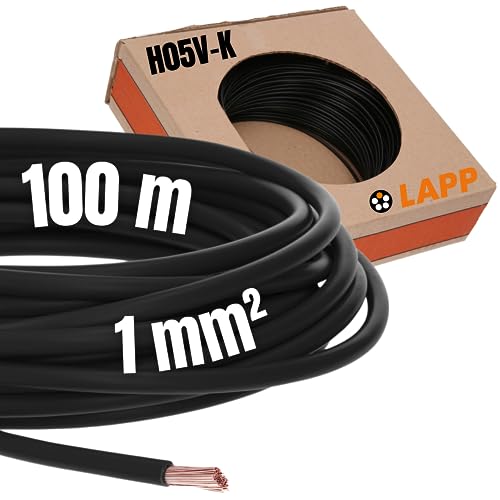 100 Meter Lapp 4510013 H05V-K 1,0 mm² schwarz I Verdrahtungsleitung I Aderleitung flexibel I PVC-Einzelader I Litze 1mm2 I Verdrahtung von Lapp