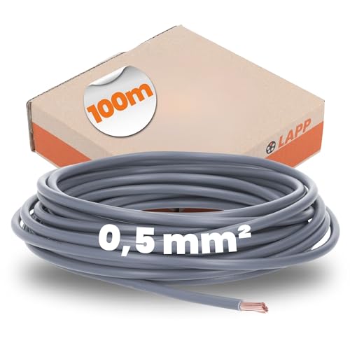 100 Meter Lapp 4510061 H05V-K 0,5 mm² grau I Verdrahtungsleitung I Aderleitung flexibel I PVC-Einzelader I Litze 0,5mm2 I Verdrahtung von Lapp