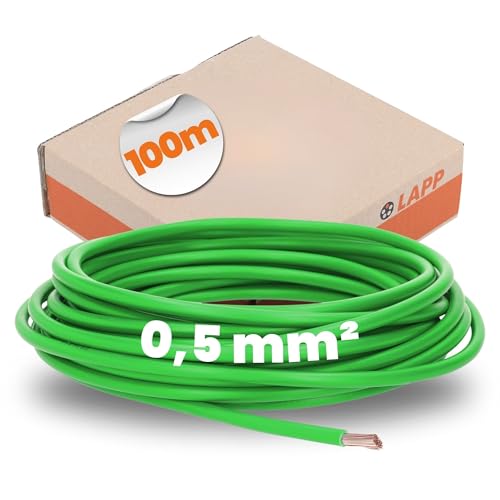 100 Meter Lapp 4510121 H05V-K 0,5 mm² grün I Verdrahtungsleitung I Aderleitung flexibel I PVC-Einzelader I Litze 0,5mm2 I Verdrahtung von Lapp