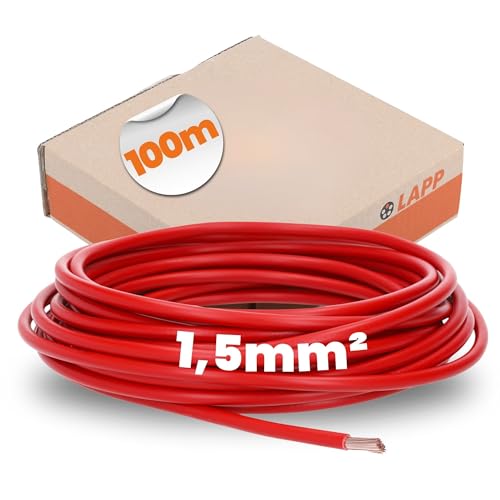 100 Meter Lapp 4520041 H07V-K 1,5 mm² rot I Verdrahtungsleitung I Aderleitung flexibel I PVC Einzelader I Litze 1,5mm2 I Verdrahtung von Lapp