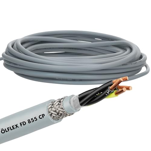 Lapp 10 Meter 0027661 ÖLFLEX FD 855 CP hochflexible geschirmte Steuerleitung 4x1,5 mm² grau mit Schutzleiter für Schleppkette I 300/500 V I halogenfrei I schnittfester PUR-Mantel I Kabel 4 adrig von Lapp