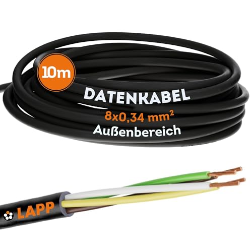 Lapp 10 Meter 1030243 LiYY PVC- Steuerleitung 8x0,34 mm² schwarz I LED Kabel 8 adrig I Datenleitung I Signalleitung I lötbares Kabel von Lapp