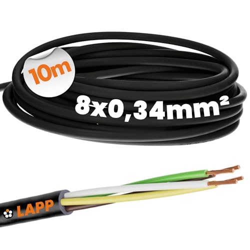 Lapp 10 Meter 1030243 LiYY PVC- Steuerleitung 8x0,34 mm² schwarz I LED Kabel 8 adrig I Datenleitung I Signalleitung I lötbares Kabel von Lapp