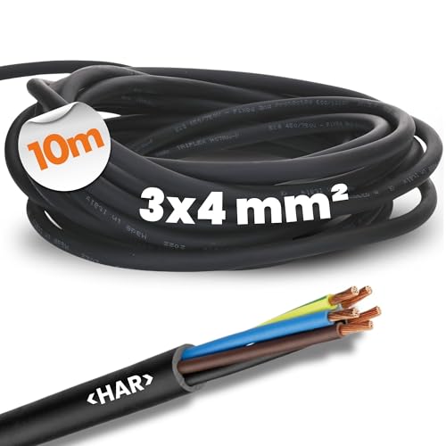 Lapp 10 Meter 1600119 H07RN-F 3x4 mm² Gummileitung flexibel mit Schutzleiter I UV-resistentes Kabel für Außenbereich I ölbeständig I flammwidrig I Anschlussleitung 3G4 mm2 schwarz von Lapp