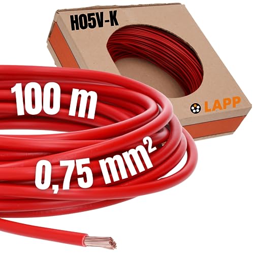 Lapp Kabel H05V-K HAR 1 x 0,75mm² 100m Rot - PVC Anschluss- und Steuerleitung - Flammwidrig - Klasse 5 / Feindrähtig - Kupferleiter von Lapp