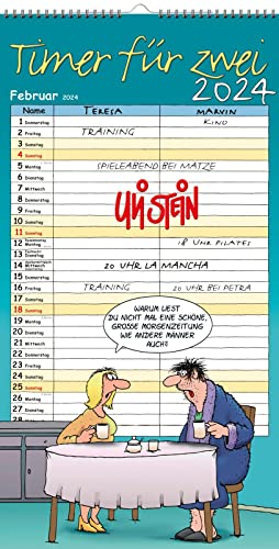 Uli Stein Timer für zwei 2024: Monatskalender für die Wand: Praktischer Wandkalender mit viel Platz zum Eintragen und tollen Cartoons | Pärchenplaner zum Aufhängen (Uli Stein Kalender 2024) von Lappan Verlag