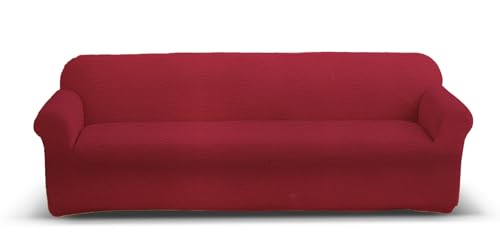 LARA MORADA Elastischer Sofaüberwurf für 4-Sitzer, Art Agile aus elastischem Stoff, in 4 Größen mit Armlehnen, Bordeaux von Lara Morada
