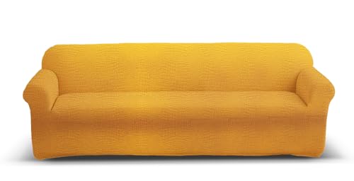 LARA MORADA Elastischer Sofaüberwurf für 4-Sitzer, Art Agile aus elastischem Stoff, in 4 Größen mit Armlehnen Ocker von Lara Morada