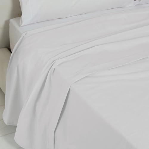LARA MORADA - Oberlaken für Einzelbett, 100 % Baumwolle, hergestellt in Italien, einfarbig, für Einzelbett, 150 x 290 cm, Weiß von Lara Morada