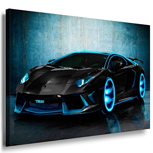 Lamborghini Blau Neon Leinwandbild / LaraArt Bilder / Leinwand Bild + Mehrfarbig + Kunstdruck XXL a17-4 Wandbild 80 x 60 cm von LaraArt Bilder