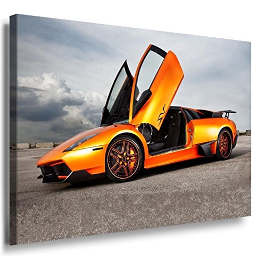 Lamborghini Orange Fluegel Türen Leinwandbild / LaraArt Bilder / Mehrfarbig + Kunstdruck XXL a32 Wandbild 100 x 70 cm von LaraArt Bilder