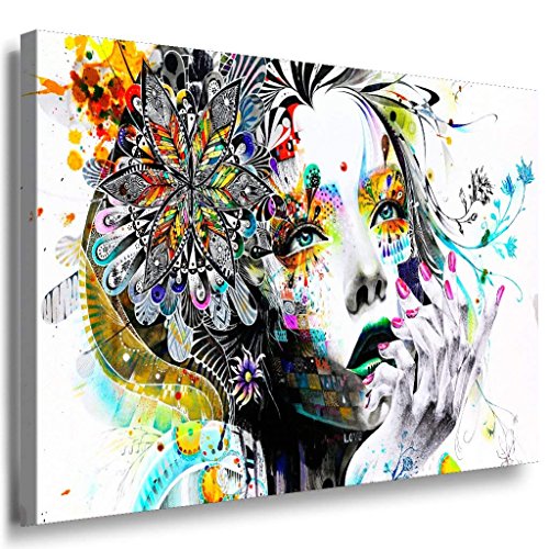 LaraArt Bilder LaraArt Frau Abstrakt Bunt Blumenmuster 40 x 30 cm Premium Kunstdruck Made in Germany Top Leinwandbilder in versch. Farben und Größen fert von LaraArt Bilder