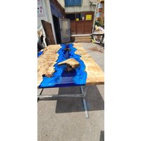 Blauer Epoxy-Tisch, Pappeltisch, Maßgefertigt 60" X 36" Pappelholz Blau, Türkisfarbener Tisch, Epoxy River Couchtisch, Sonderanfertigung Für Kelly von LaraWoodsEpoxy