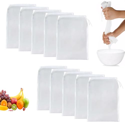 10 Passiertuch,Passiertuch Wiederverwendbar,Nussmilchbeutel Bio Waschbar,Nylon-Filterbeutel,Feinmaschiges Filtertuch,Geeignet für,Saft,Milch,Gemüsesaft,Füllungen,Sojamilch,Käsetuch von Laralily