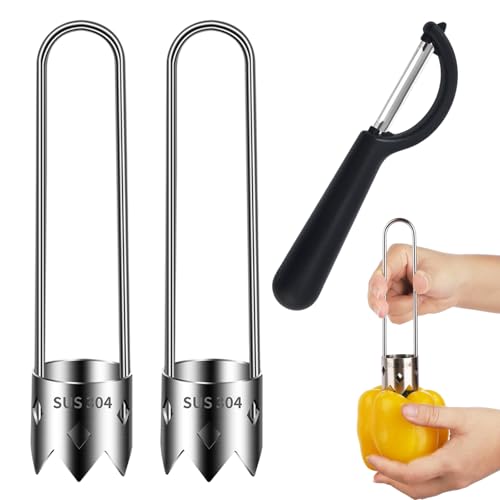 2 Stück Apfelentkerner,Apfelausstecher Apfelentkerner Apfelausstecher Apfelausstecher Edelstahl,Gemüse Corer Gemüseausstecher Küchenhilfswerkzeuge mit Schälmesser für Obst und Gemüse von Laralily