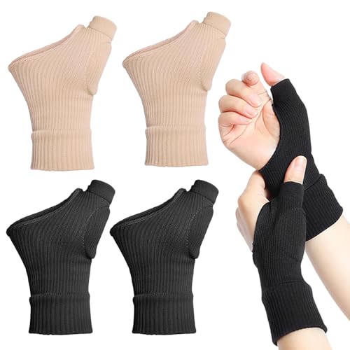 Laralily 2 Paar Daumensattelgelenk Bandage,Daumenorthese Rechts,Arthritis Handschuhe,Fingerloser Handschuh mit Gel,Daumenbandage Rechts,Geeignet für Damen-und Herrensportarten (Hautfarbe,Schwarz) von Laralily