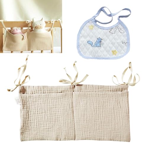 Laralily Babybett Organizer Hängend,Organizer Babybett Baby,Bett Organizer Kinderbett,Betttasche Spielzeugtasche,für Babybett Umrandung,Kinderzimmer Aufbewahrungstaschen,mit Speicheltasche von Laralily