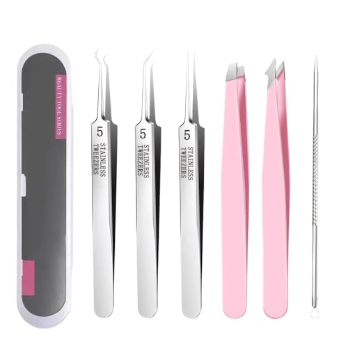 Mitesser Pinzette 6 Stück Pinzette Mitesserentferner Tweezers Pinzetten Set Spitze Pinzette Geeignet zur Entfernung von Mitessern auf der Nase Gesichtspflege Unisex von Laralily