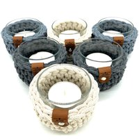 2Er Set Kerzenglas Mit Großem Teelicht Häkelkorb Aufbewahrungskorb von LarasKreativkiste