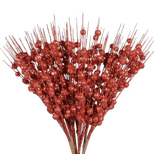 12 Stück Weihnachten Künstliche Glitzer Rot Beeren Stiele Künstliche Zweige Weihnacht Glitzernde Beerenstiele Gefälschte Weihnachtspick Weihnachtsbaum DIY Basteln Hochzeit 12pcs multi-colored branches von Larber