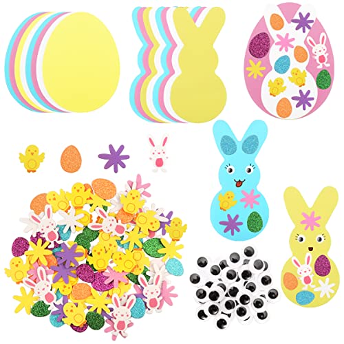146 Stück Oster Schaumstoff Bastel Oster Schaumstoff Sticker Set mit Oster Schaumstoff Formen Eiern Hasen Selbstklebenden Glitzer Osteraufklebern Dekoration Osterfüllern Basteln Partyzubehör Zubehör von Larber
