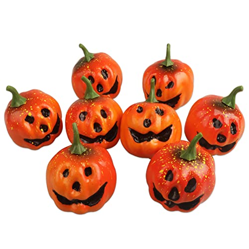 Halloween Kürbis Dekoration, 8 Stück Klein Kürbisse mit Grimassen Smiley, Künstliche Schaum Kürbisse Deko Mini Kürbis für Halloween Mantel Tisch Küche Deko, Orange von Larber