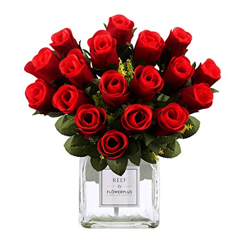 Larber 18 Stück Künstliche Blumenköpfe Blütenköpfe Kunst Blumen Rosen Köpfe für Hochzeit Party Deko DIY (Ø 4cm, Rot) von Larber