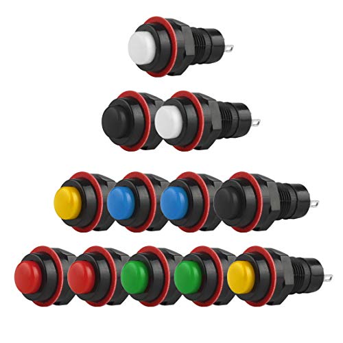 Larcele 10mm Druckschalter DIY Selbsteinrastend Elektrische Schalter 2 Pin 12 Stück ANKG-09 (Mischfarbe) MEHRWEG von Larcele