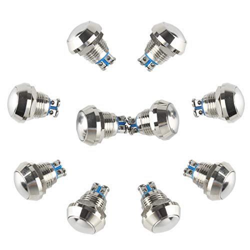 Larcele 12mm Drucktaster Wasserdichter Mini Metal Momentan Druckknopf mit Schraubanschluss, 10 Stück JSANKG-13 (Silber) MEHRWEG von Larcele