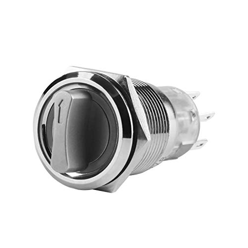 Larcele 19mm 3 Positionen Drehschalter 2NO2NC mit 12V Ring Indikator Selbst Einrastend Schalter XZKG-01 (Blau Licht) von Larcele