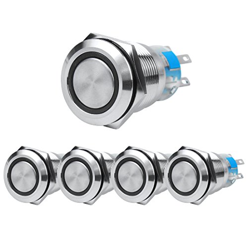 Larcele 19mm Druckschalter mit Kontrollleuchte, DIY 12V Elektrische Schalter,Verriegelung,Wasserdicht,5 Stück JSANKG-07 (Verriegelung,Licht Grün) MEHRWEG von Larcele