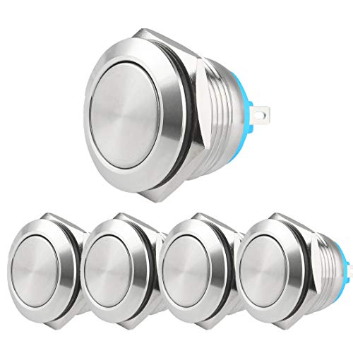 Larcele 19mm Drücken Taster Druckknöpfe DIY Wasserdicht Momentan Push Button 1NO Edelstahlschale,5 Stücke JSANKG-17 (J Pin Terminal, Flachkopf) MEHRWEG von Larcele