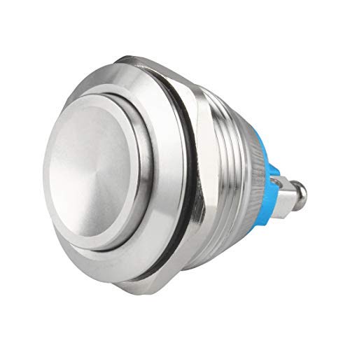 Larcele 22mm Drücken Taster Druckknöpfe DIY Wasserdicht Momentan Push Button 1NO Edelstahlschale,1 Stück JSANKG-19 (Schraubanschluss, Hoher Konkaver Kopf) von Larcele