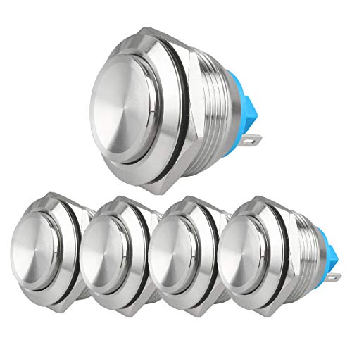 Larcele 22mm Drücken Taster Druckknöpfe DIY Wasserdicht Momentan Push Button 1NO Edelstahlschale,5 Stücke JSANKG-18 (J Pin Terminal, Hoher Konkaver Kopf) MEHRWEG von Larcele