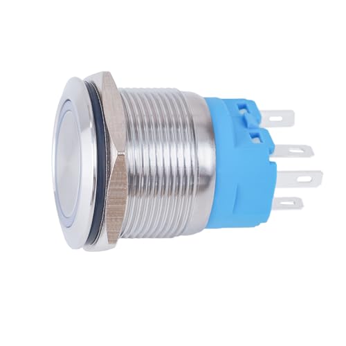 Larcele 22mm Wasserdicht Druckschalter mit 12V Kontrollleuchte,DIY Selbsteinrastend Elektrische Schalter,1 Stück JSANKG-23 (Verriegelung,Licht Blau) MEHRWEG von Larcele