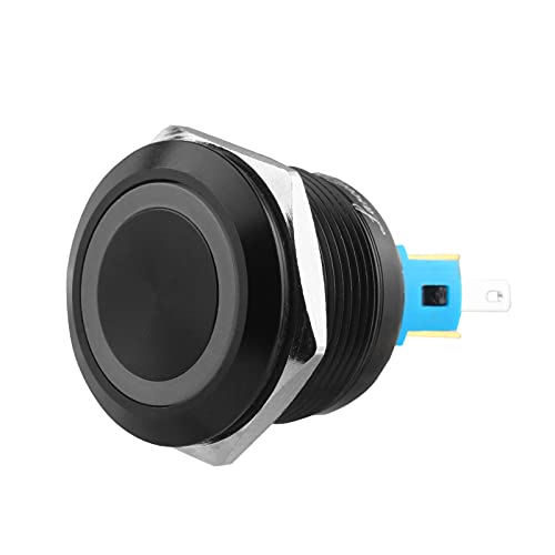 Larcele 22mm Wasserdicht Druckschalter mit 12V Kontrollleuchte,DIY Selbsteinrastend Elektrische Schalter,Schwarz Metall Schale,1 Stück JSANKG-24 (Verriegelung,Licht Rot) MEHRWEG von Larcele